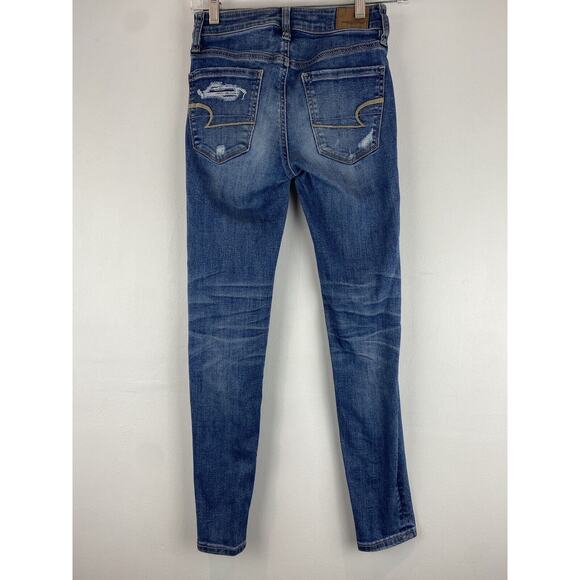American Eagle Womens Stretch High Rise Distressed Blue Jegging Size 00 (1086) - Picture 11 of 16